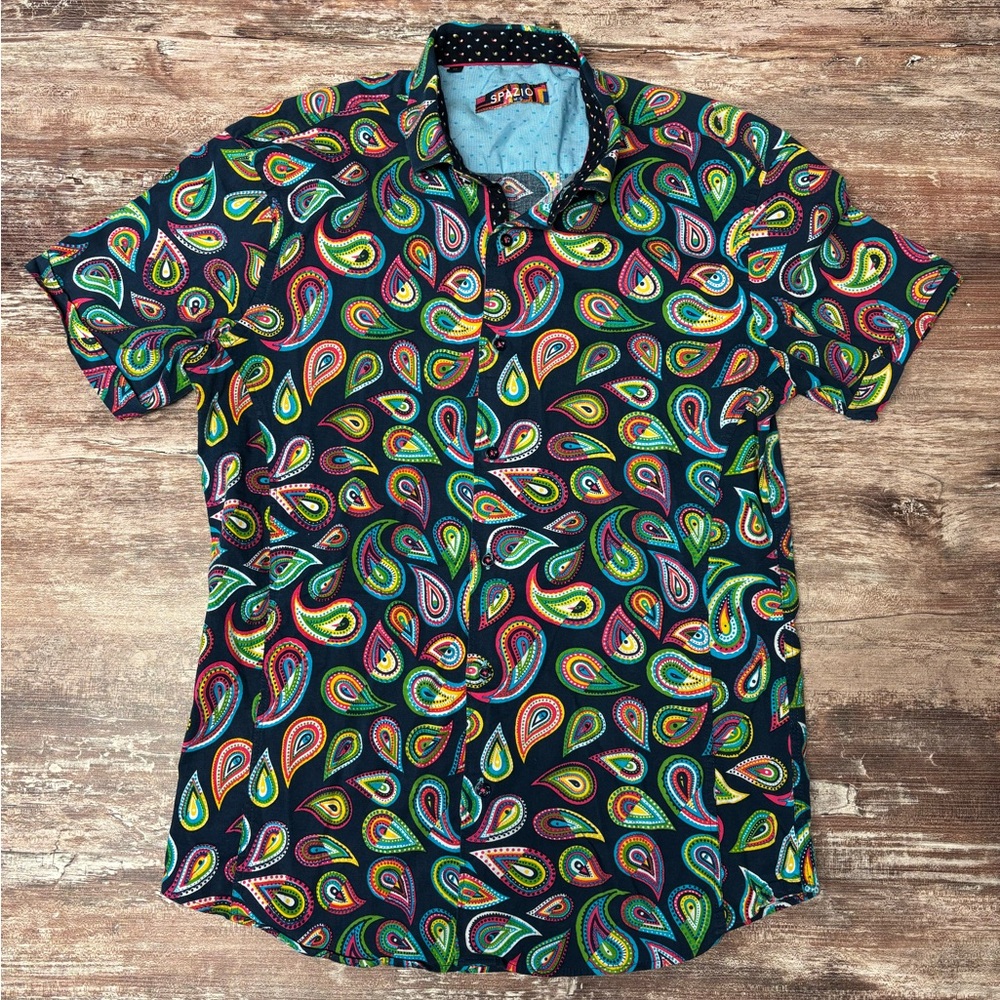 Spazio Uomu | VGUC Colorful Paisley Men's Shirt Button Down Short Sleeve, Medium